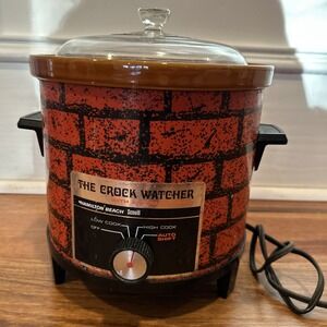 Hamilton Beach Vintage The Crock Watcher Stoneware Red Brick 4 Qt Glass ~ Tested